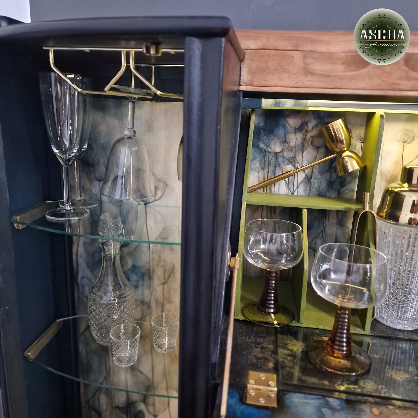 Vintage Art Deco Cocktail  Cabinet Melusine Luxurious Bespoke Handpainted Drink Cabinet ex bureau display cabinet