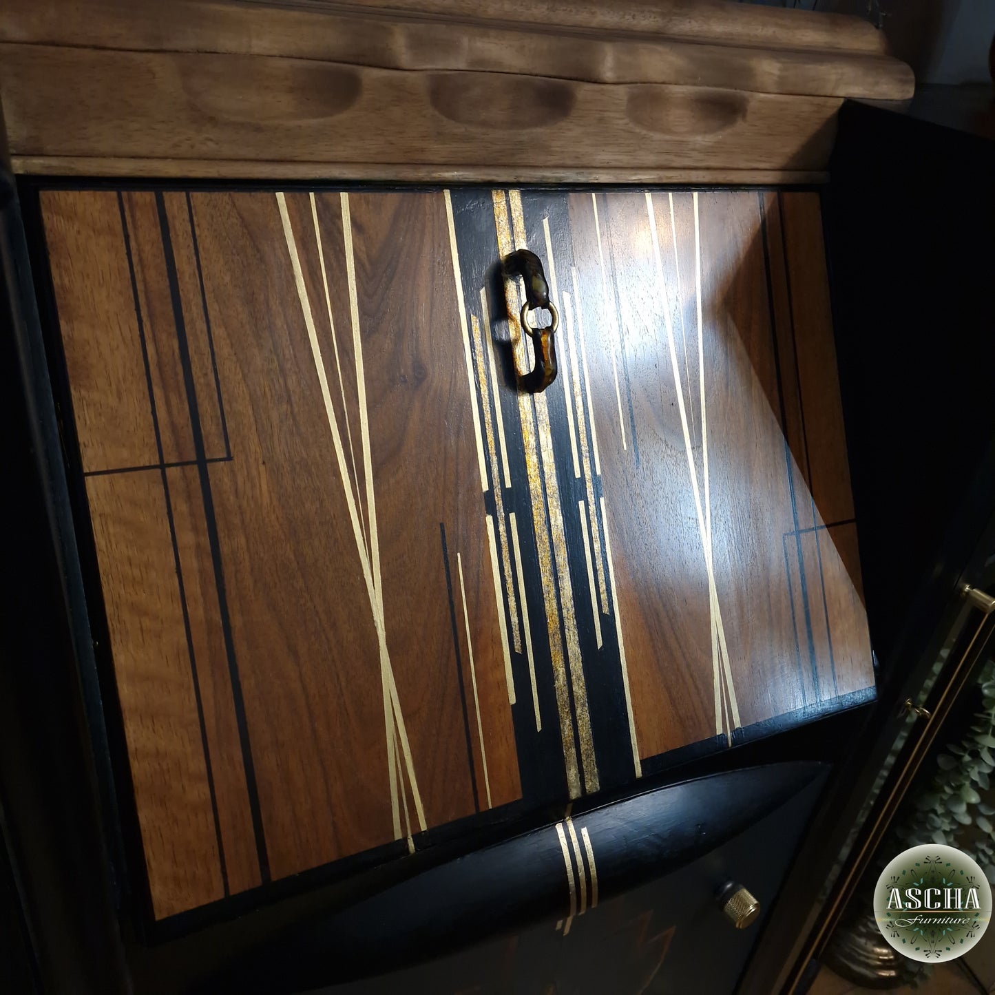 Vintage Art Deco Cocktail  Cabinet Melusine Luxurious Bespoke Handpainted Drink Cabinet ex bureau display cabinet