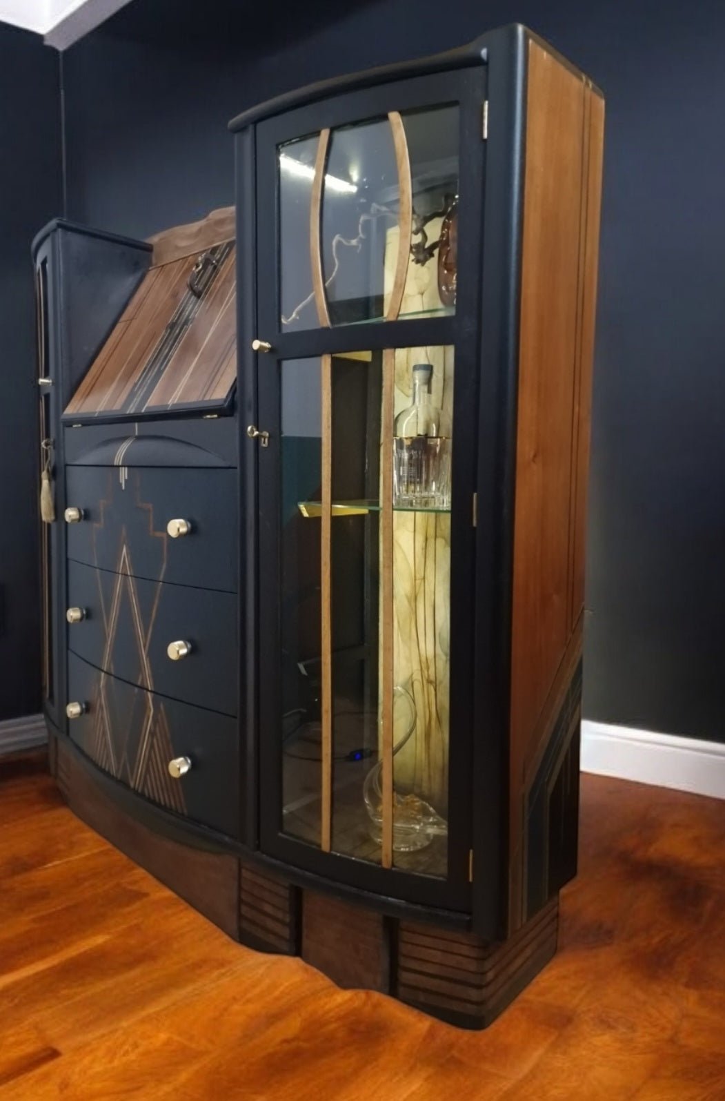 Vintage Art Deco Cocktail  Cabinet Melusine Luxurious Bespoke Handpainted Drink Cabinet ex bureau display cabinet