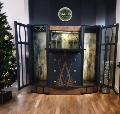 Vintage Art Deco Cocktail  Cabinet Melusine Luxurious Bespoke Handpainted Drink Cabinet ex bureau display cabinet