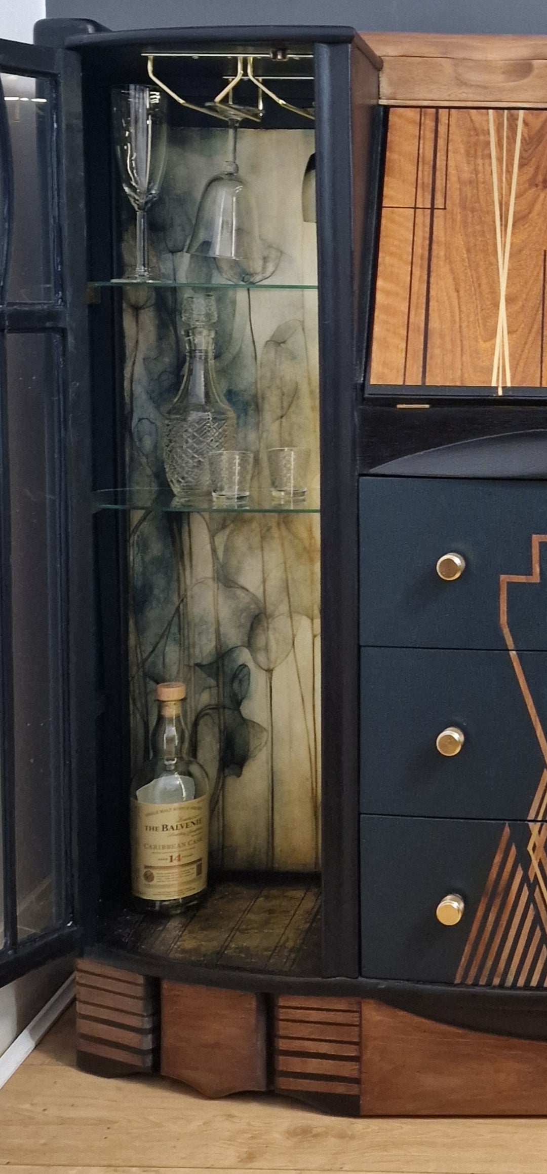 Vintage Art Deco Cocktail  Cabinet Melusine Luxurious Bespoke Handpainted Drink Cabinet ex bureau display cabinet