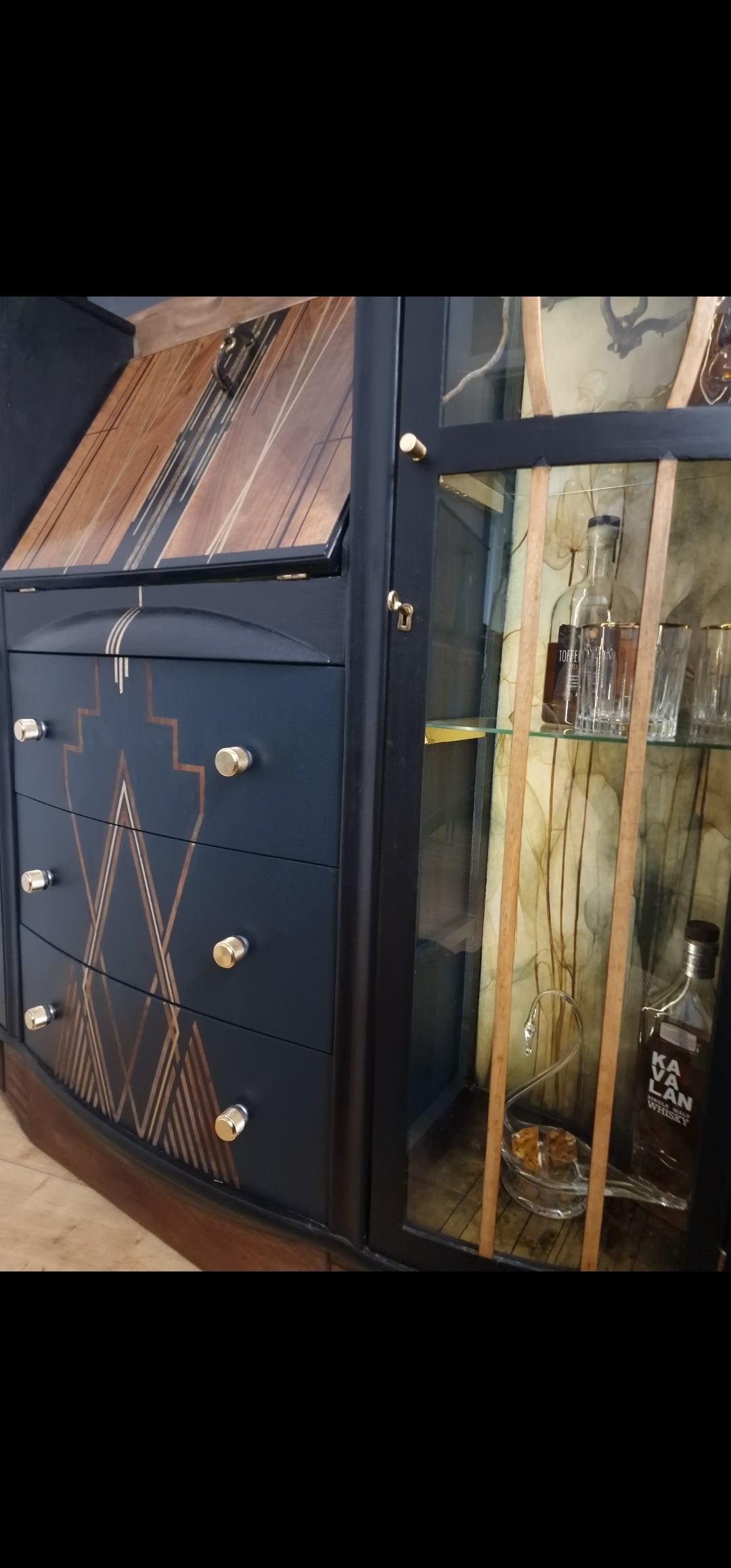 Vintage Art Deco Cocktail  Cabinet Melusine Luxurious Bespoke Handpainted Drink Cabinet ex bureau display cabinet