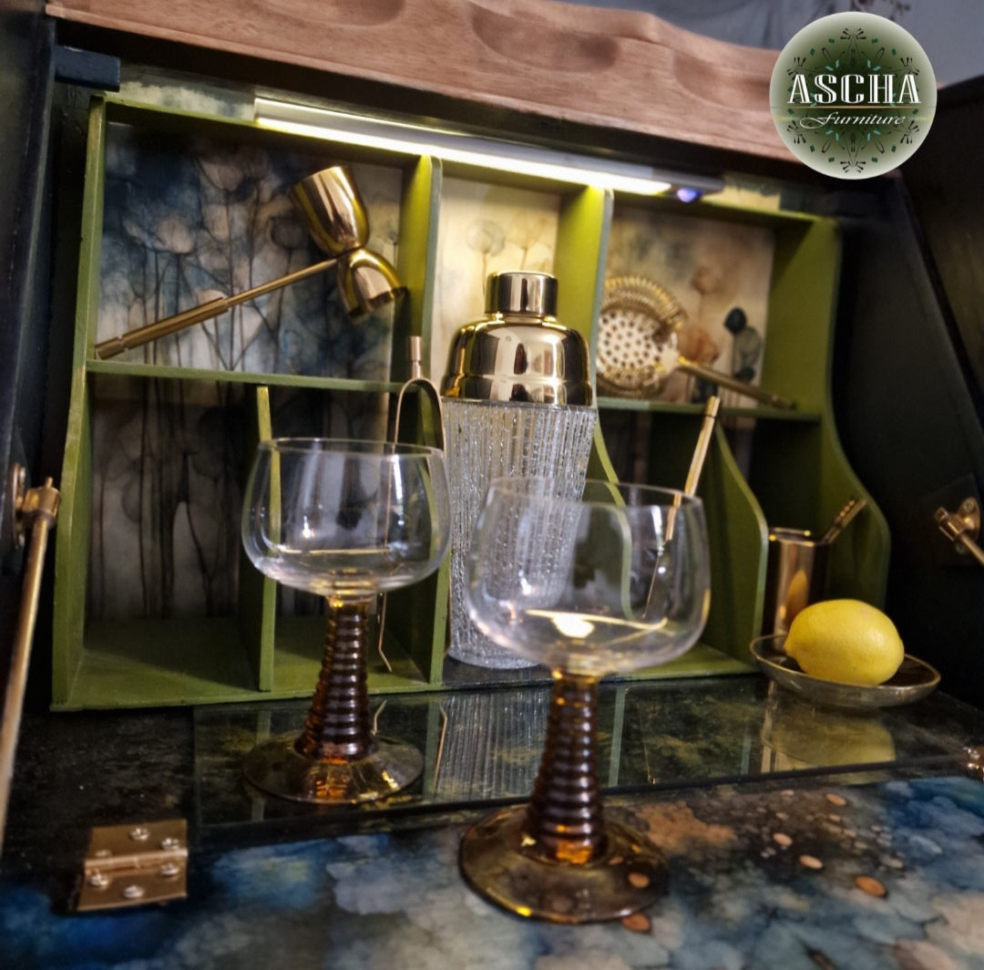 Vintage Art Deco Cocktail  Cabinet Melusine Luxurious Bespoke Handpainted Drink Cabinet ex bureau display cabinet