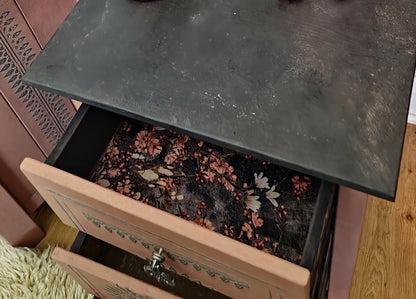 Pair of Bespoke Elegant Pine Bedside Cabinet Table Restored Luxury in Pink & Grey