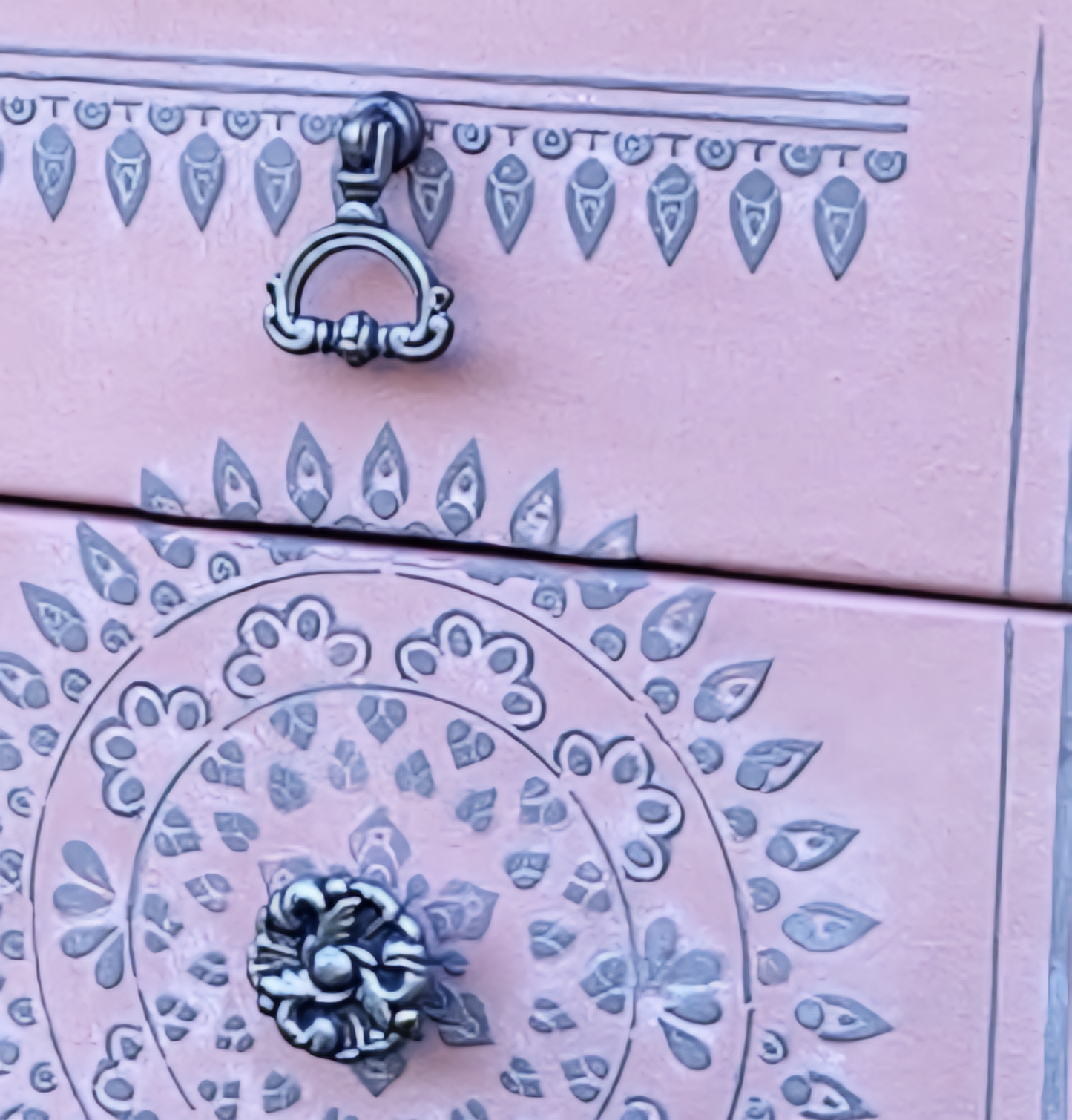 Pair of Bespoke Elegant Pine Bedside Cabinet Table Restored Luxury in Pink & Grey