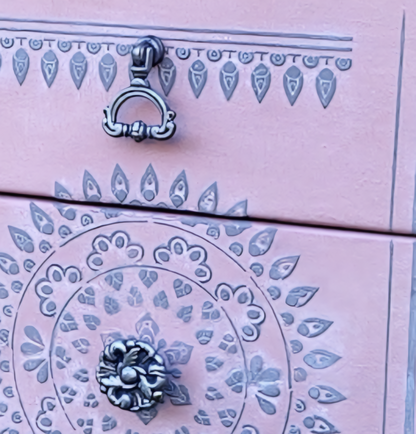 Pair of Bespoke Elegant Pine Bedside Cabinet Table Restored Luxury in Pink & Grey